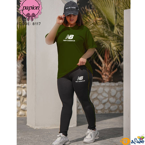 قیمت-و-خرید-ست-تیشرت-شلوار-زنانه-نیو-بالانس-زیتونی